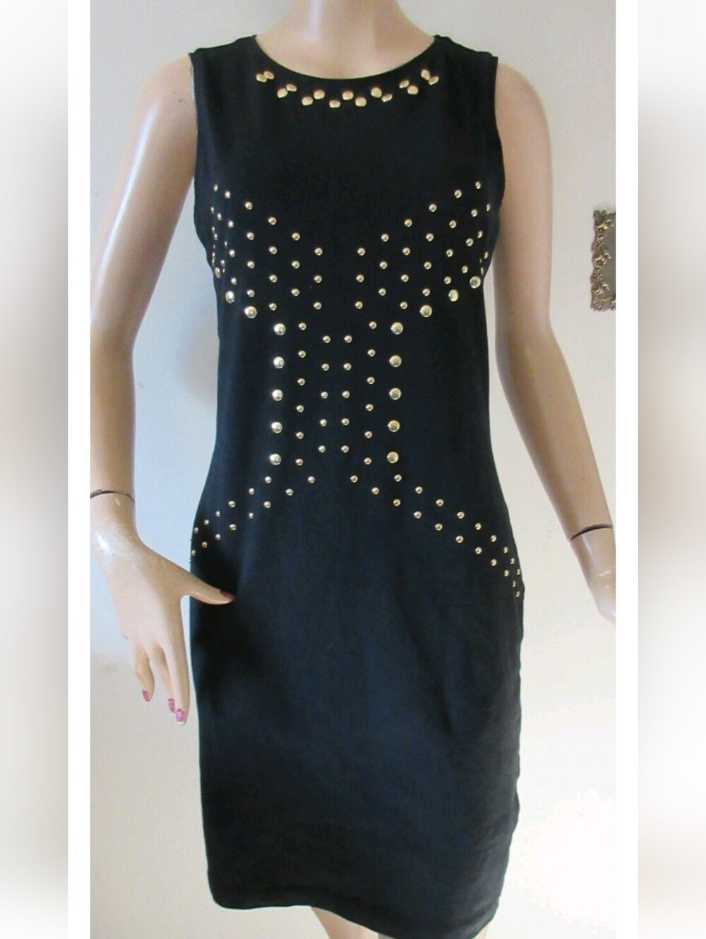 Kardashian Kollection Black with Gold Studs Cotton Bodycon Dress Women's Large